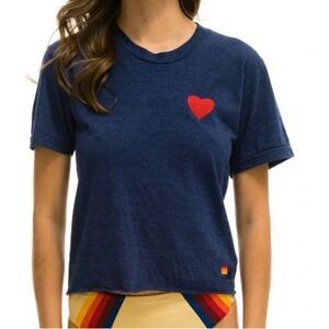 Aviator Nation Navy Boyfriend Tee with Red Stitch Heart